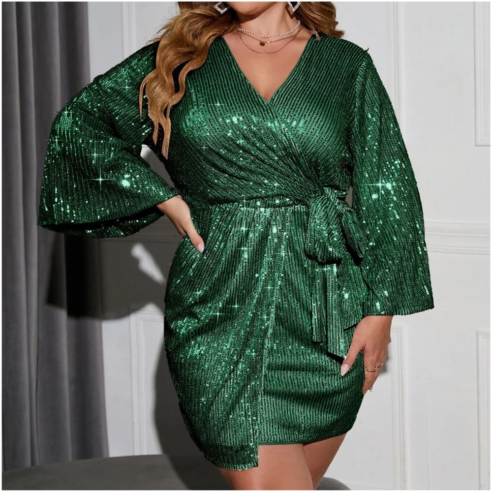 Plus Luxe Hot pink Sequin Party Holiday Evening Formal Dress - Picture 3 of 12